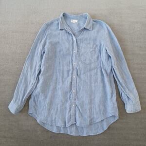 Gap Boyfriend Shirt Women M Blue 100% Linen Long Sleeve Button Up Coastal Beach